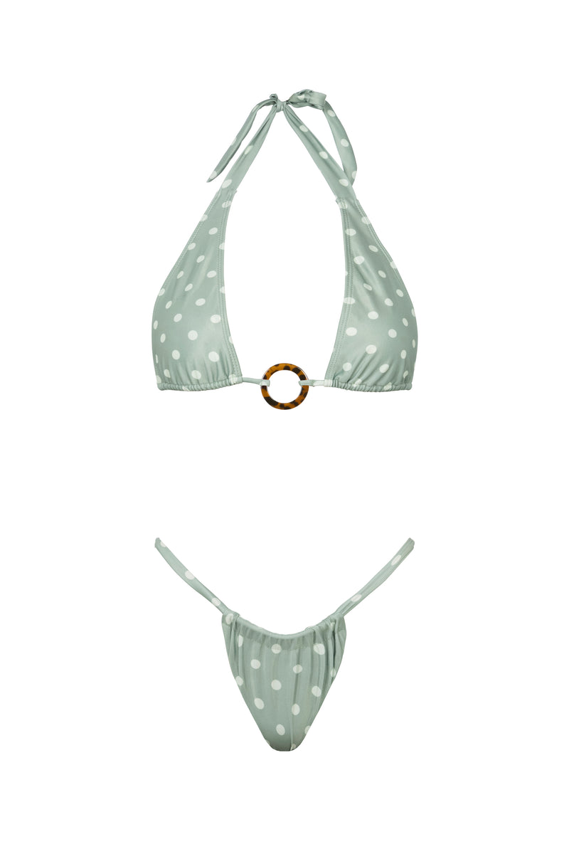 CINDY CHEEKY BIKINI BOTTOM IN GREEN POLKA