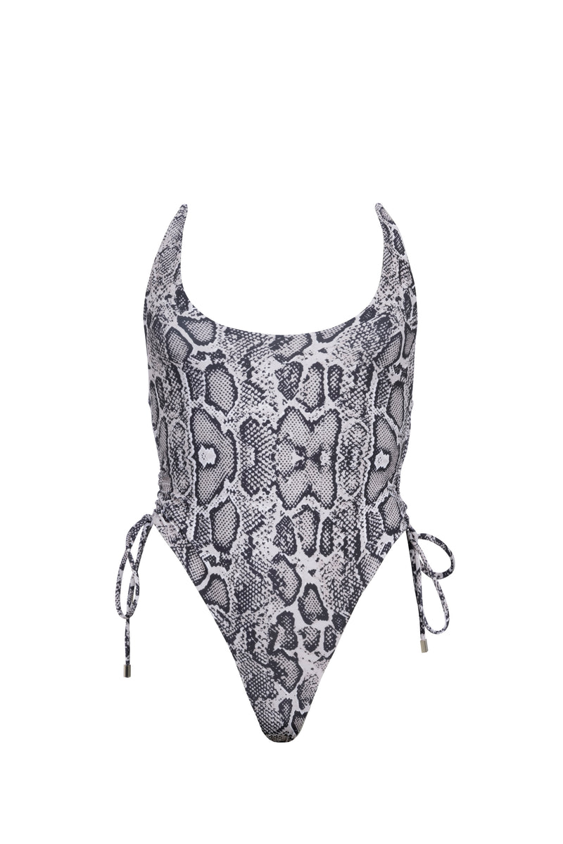 REVERSIBLE NADIA SWIMSUIT IN SILVER SNAKESKIN